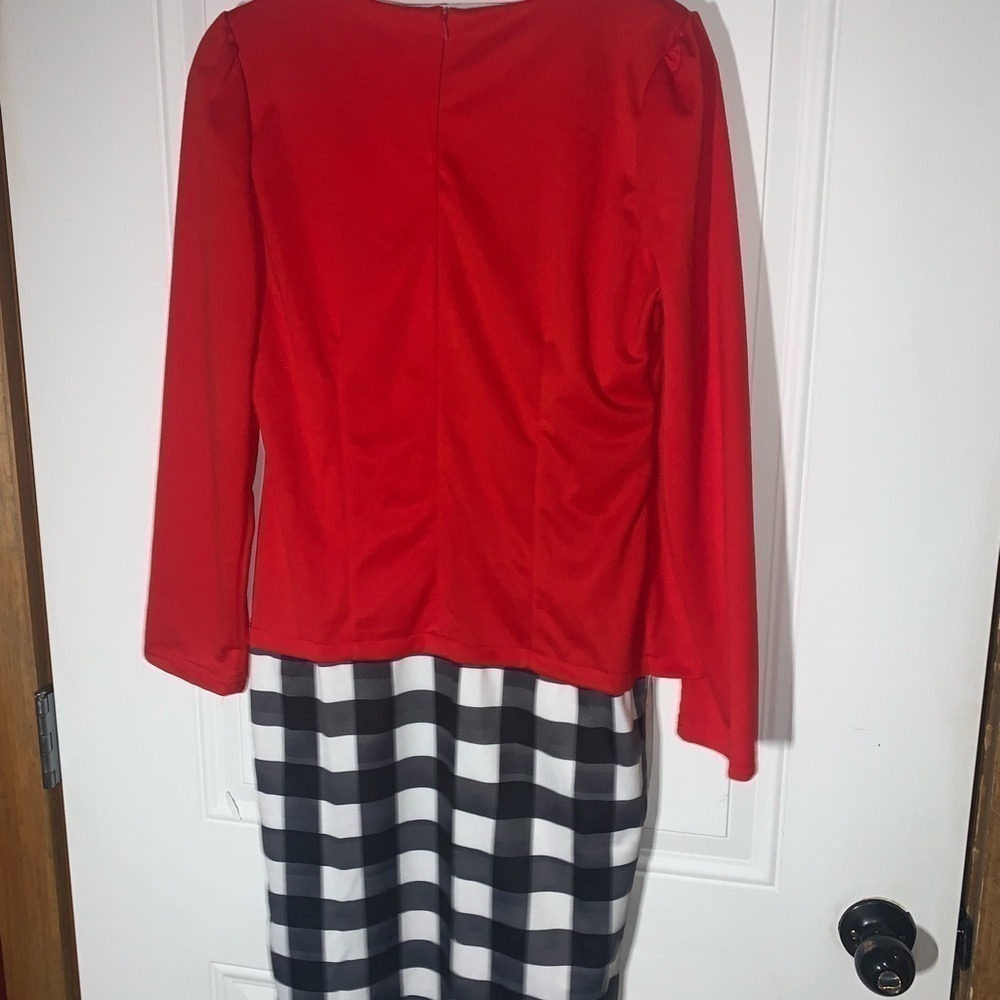 Xinfu Checkered Midi dress with attached Red jacket New size XL - Picture 5 of 6